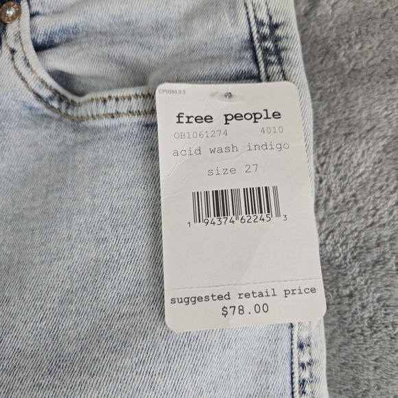 FP We The Free Jeans Women 27‎ Acid Wash Indigo High Rise Skinny Cigarette NEW - Picture 11 of 13